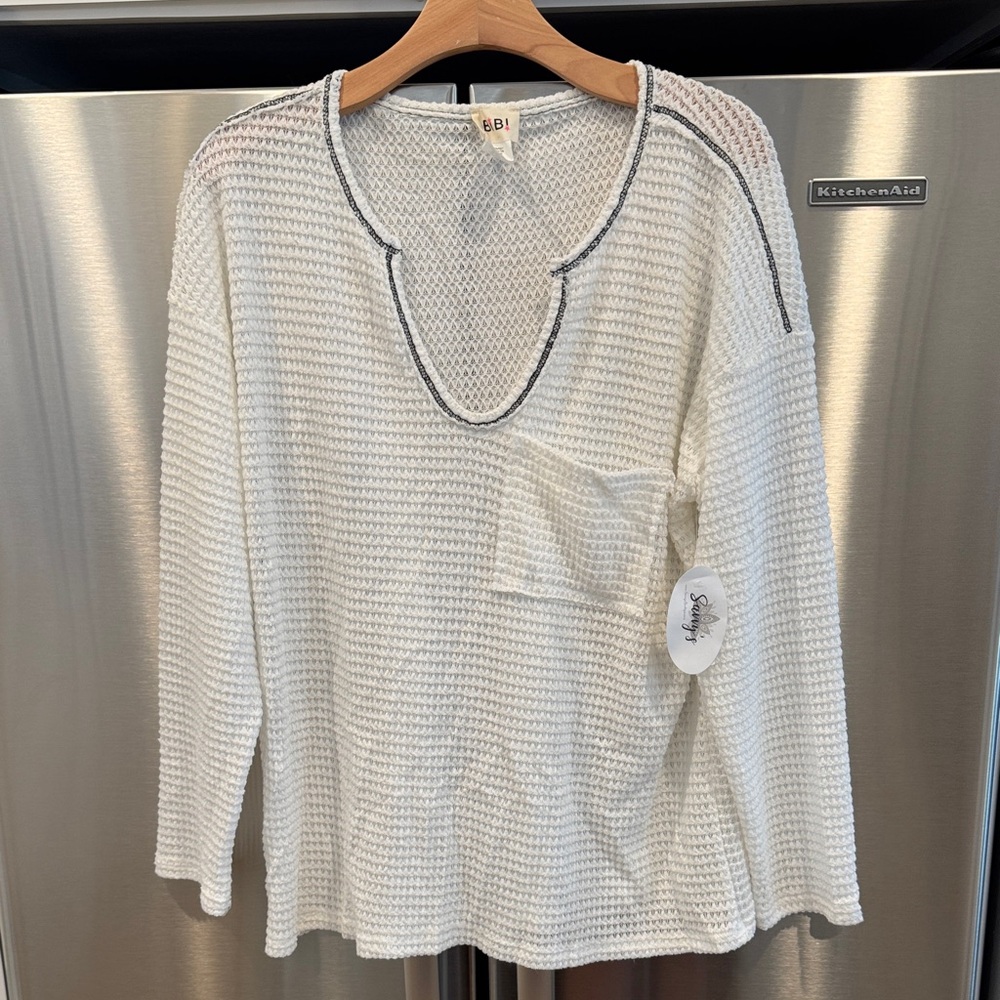 Popcorn, waffle knit sweater New